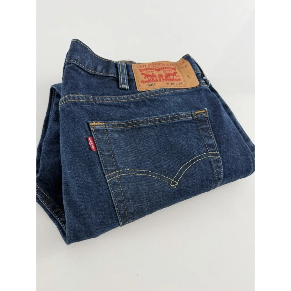 Levi's 501 Men's Denim Jeans 38X34 Button Fly Straight Leg Red Tab